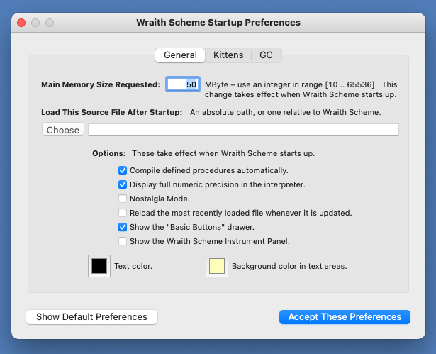 Typical Preferences Window